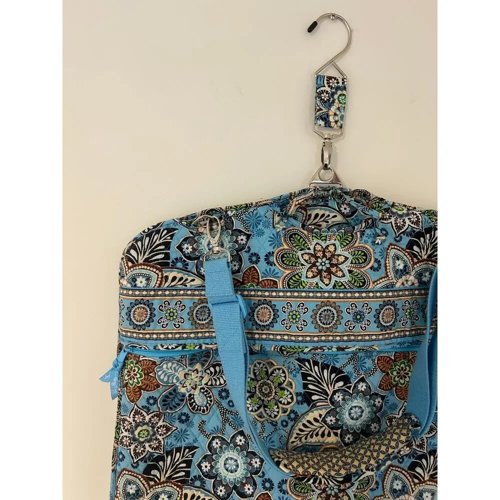 Vera Bradley Retired Bali Blue Brown Paisley Floral Hanging Quilted Garment Bag